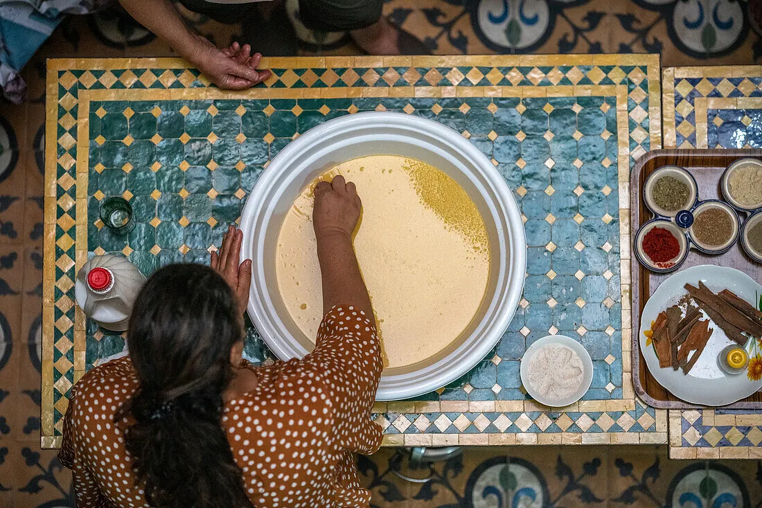 Moroccan tagine and spices for a cooking class